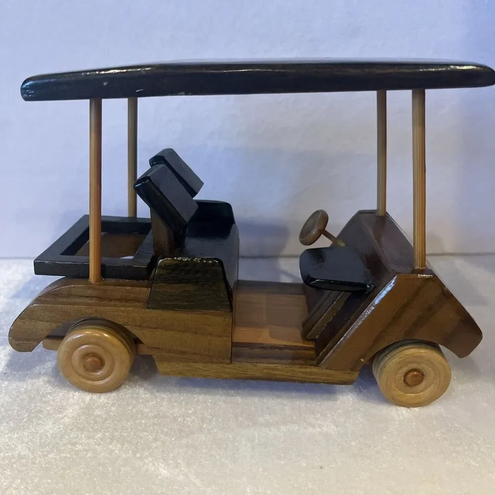 wooden golf cart rolling wheels pegs desktop golf decor